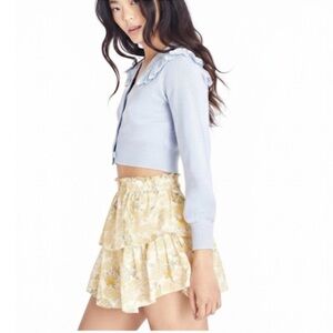 Love Shack Fancy Ruffle Silk Mini Skirt Lemon Daydream Size XS New Without Tags